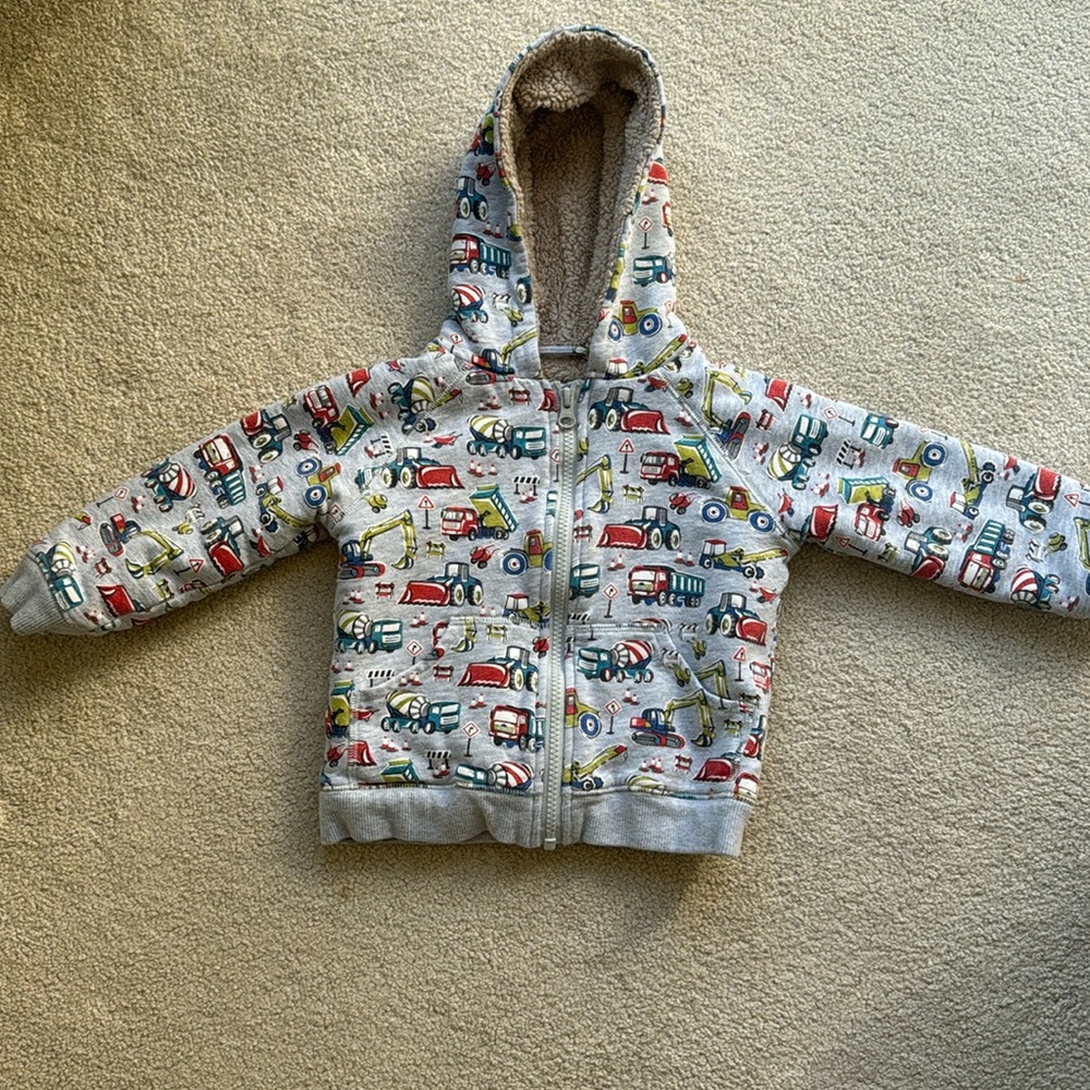Boys construction zip-up, Sherpa lined sweatshirt.